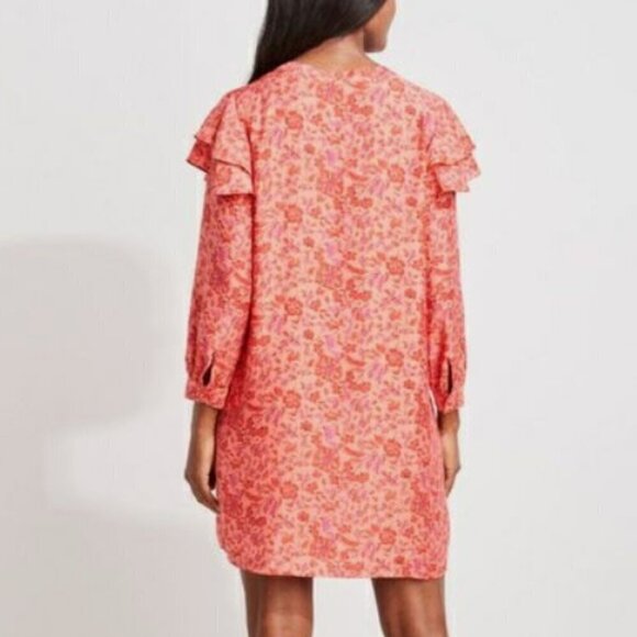 Vineyard Vines Women's Size L Coral Pink Helenium Floral Silk Blend Tunic Dress - Picture 2 of 13